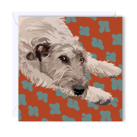 Greeting Card Wolfhound with a very rough coat and soulful eyes