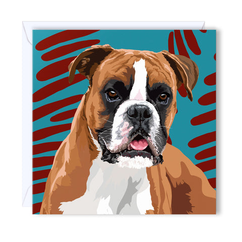 Greeting Card Red and White boxer with lovely folded ears