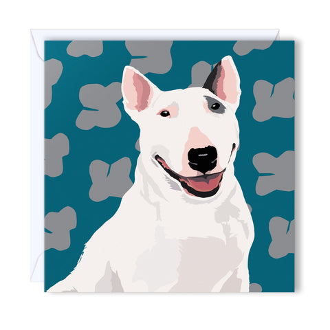Greeting Card English Bull Terrier with ears sticking up