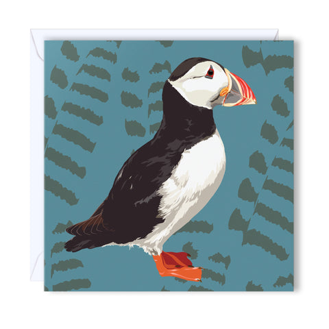 Birthday Card Blacks and white puffin standing side-on
