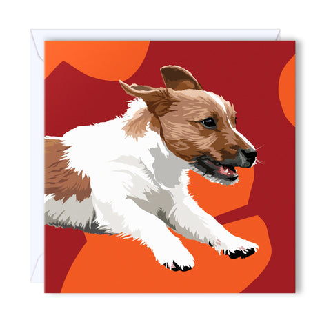 Greeting Card brown and white Jack Russell on a red background