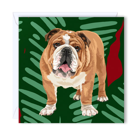 Greeting Card brown and white bulldog with a droopy face