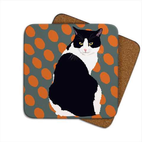 Black and White Cat Coaster by Designer Leslie Gerry