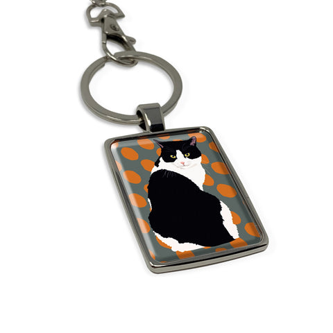 Black and White Cat Keyring Keychain Gift by Leslie Gerry