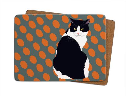 Black and White Cat Single Table Mat by Designer Leslie Gerry
